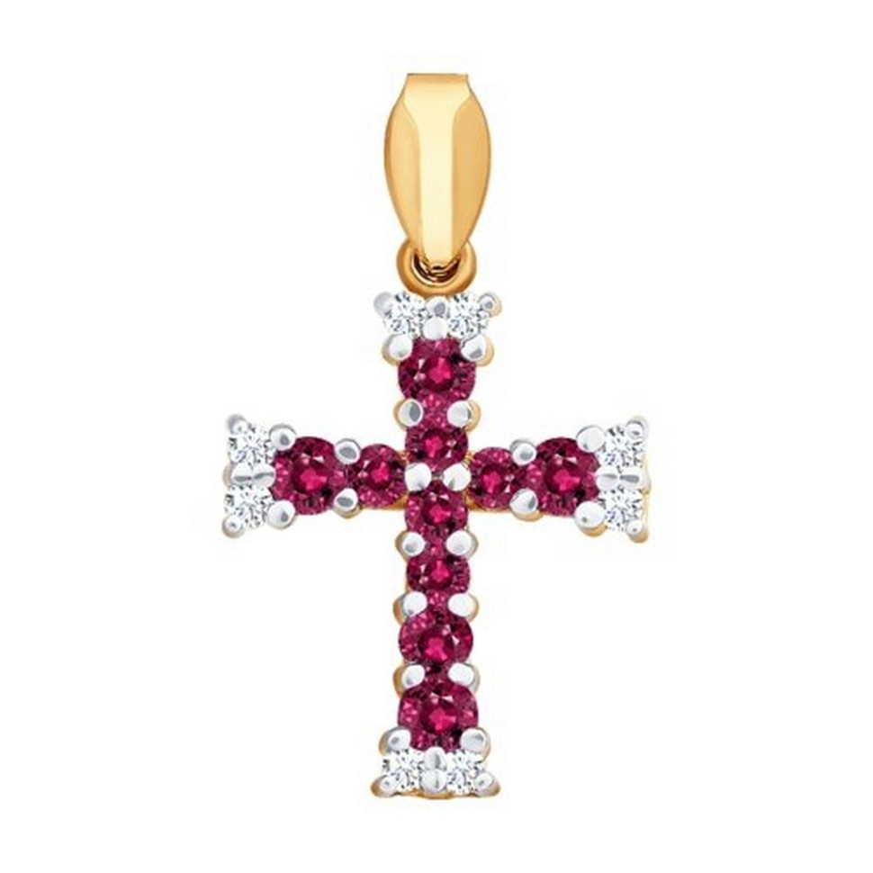 Кулон из красного золота с бриллиантами и рубинами (035476)