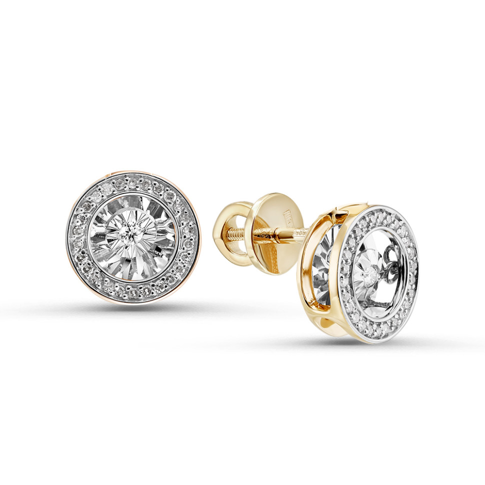 Серьги пусеты из желого золота с бриллиантами  (057642)