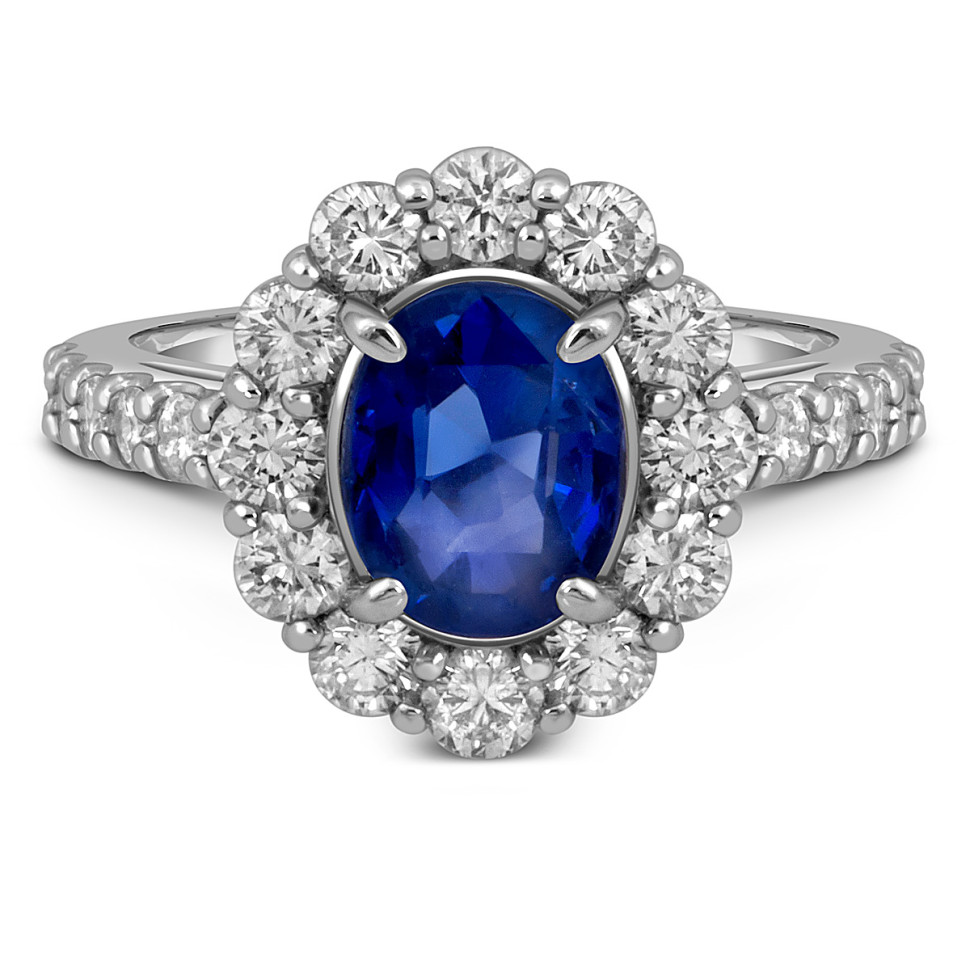 Кольцо из платины с бриллиантами и сапфиром (054922)