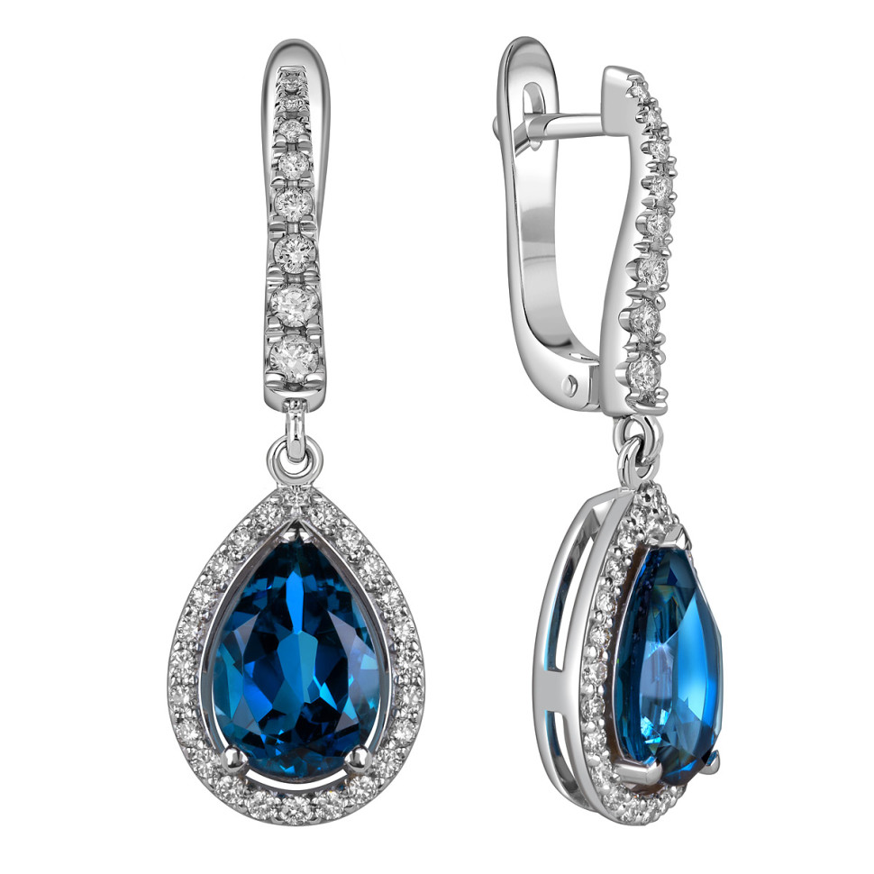 Серьги из белого золота с бриллиантами и топазами (060180)