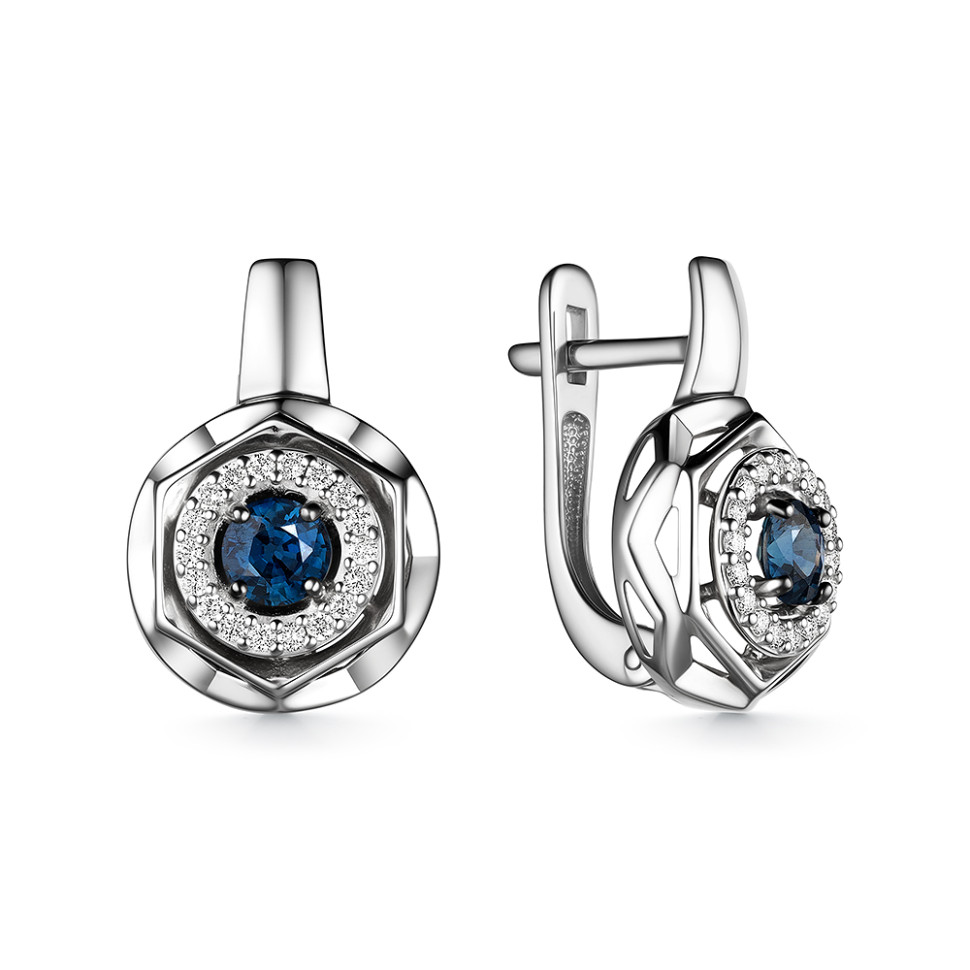 Серьги из белого золота с сапфипами и бриллиантами (060574)