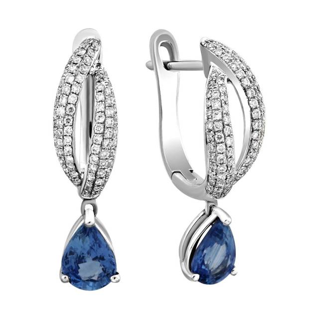 Серьги из белого золота с бриллиантами и сапфирами (023457)