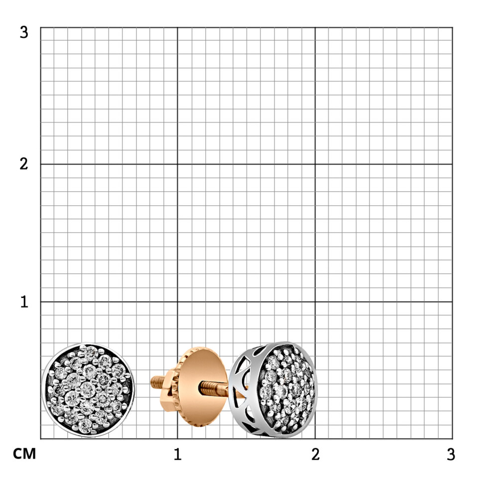 Серьги пусеты из комбинированного золота с бриллиантами (014522)