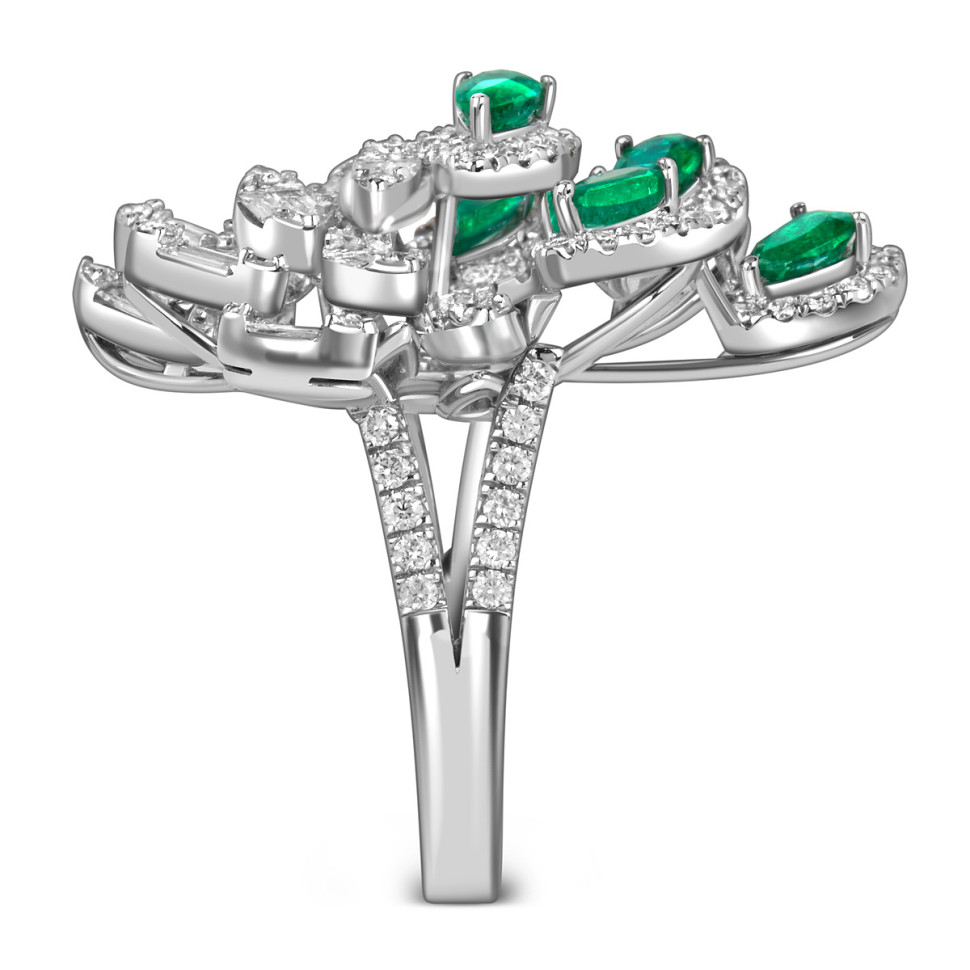 Кольцо из белого золота с бриллиантами и изумрудами (051608)