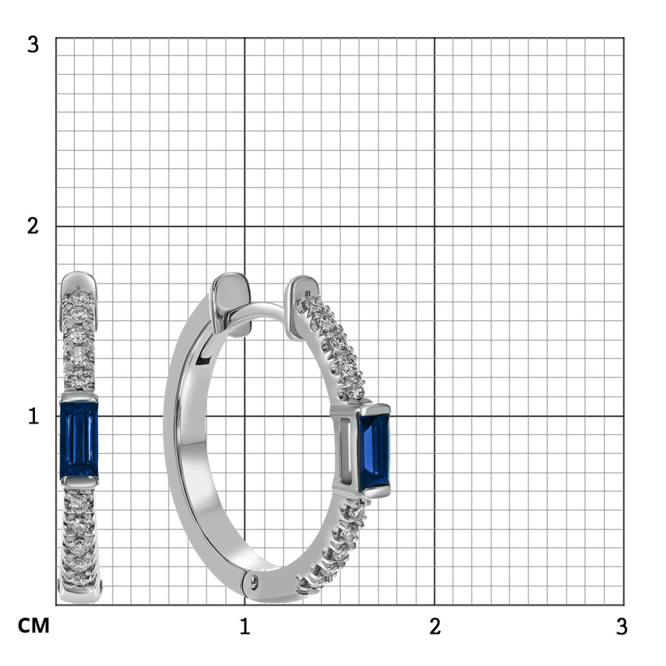 Серьги конго из белого золота с бриллиантами и сапфирами (058532)