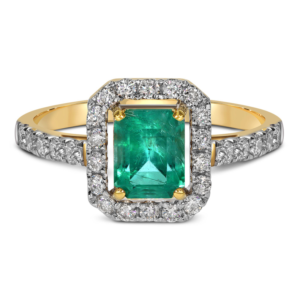 Кольцо из жёлтого золота с бриллиантами и изумрудом (055503)