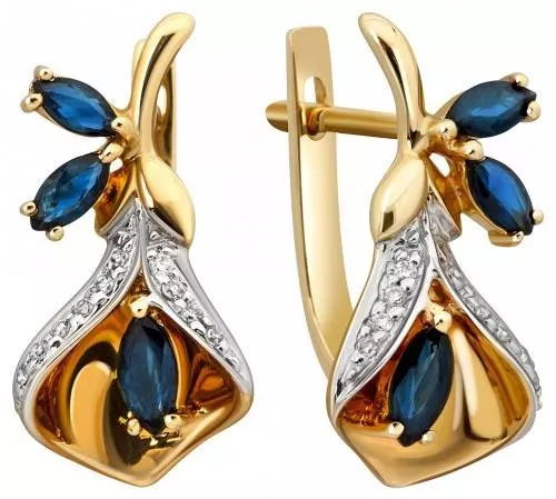 Серьги из желтого золота с бриллиантами и сапфирами