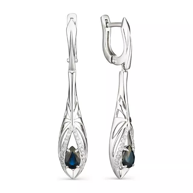 Серьги из белого золота с бриллиантами и сапфирами (035559)