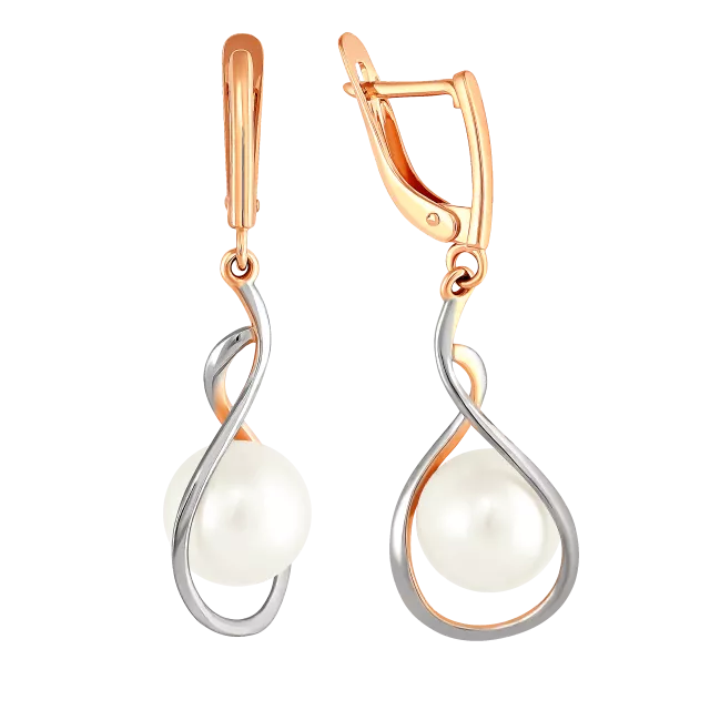 Серьги из красного золота с жемчугом (041463)