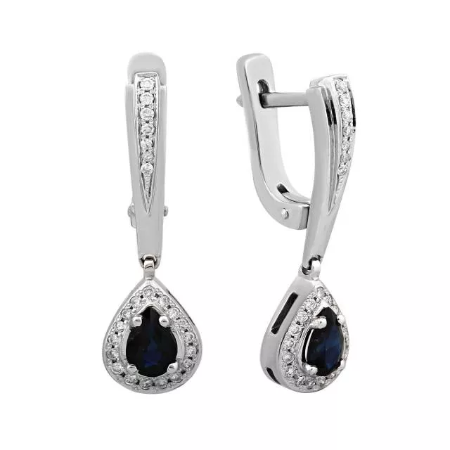 Серьги из белого золота с бриллиантами и сапфирами (025825)
