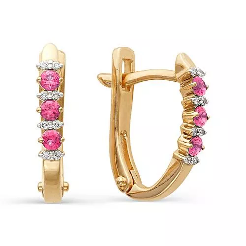 Серьги из красного золота с бриллиантами и рубинами (031509)